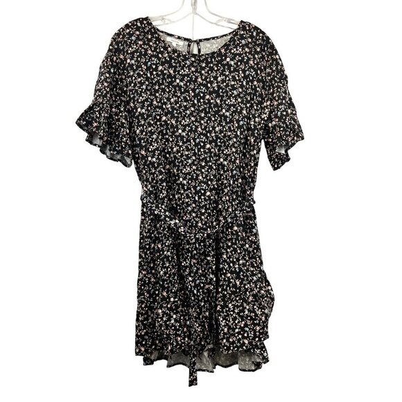 Maurices Women’s Floral Belted Shift Dress Black/Multi Size Large Keyhole - Picture 1 of 9